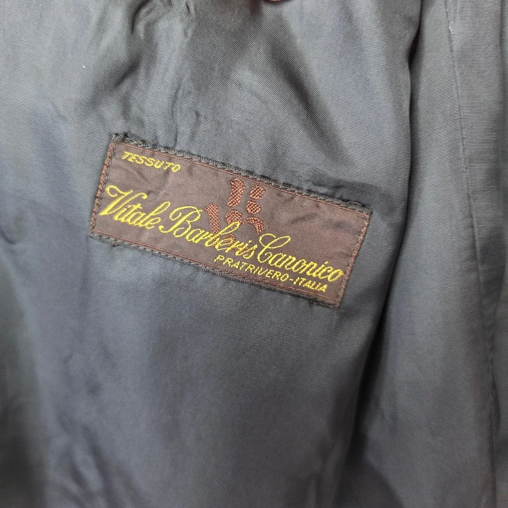 Vtg Baumler Double Breasted Blazer 42R Vitale Barberis Canonico Wool Black Coat